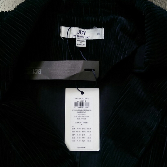 💥3/$60💥NWT JDY Courdroy Navy Blue Blazer - Picture 6 of 12